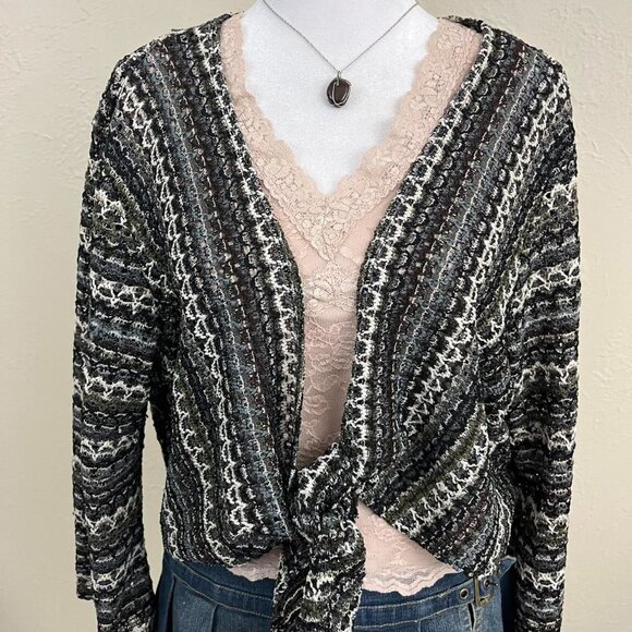 vintage 90s striped netted boho granola whimsygoth tie front cardigan - Picture 3 of 8